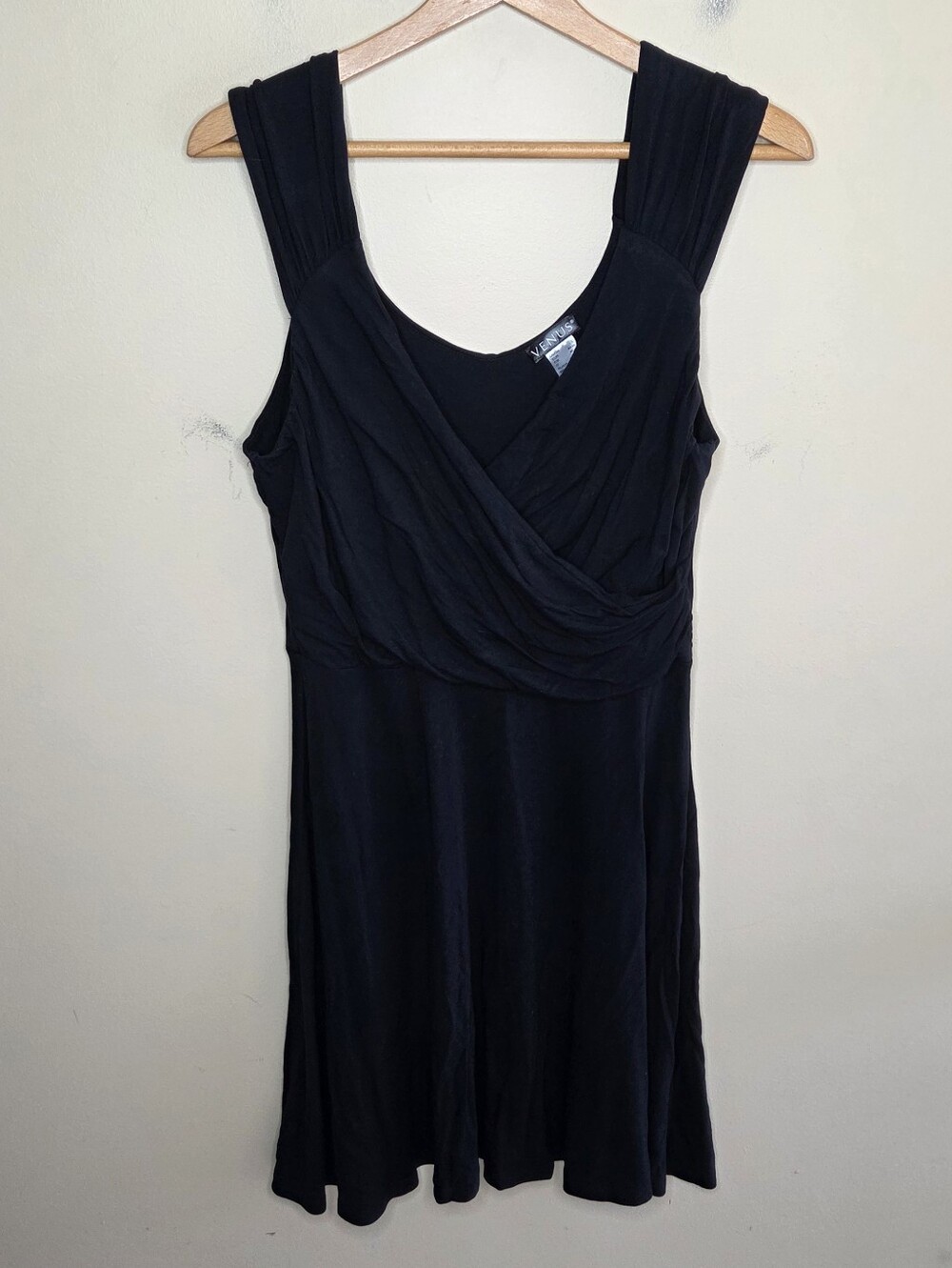 Venus Black Sleeveless Faux Wrap Draped Neckline Size Large Minimalist Classic